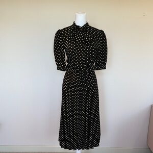 Celine Black and White Polka Dot Silk Midi Dress